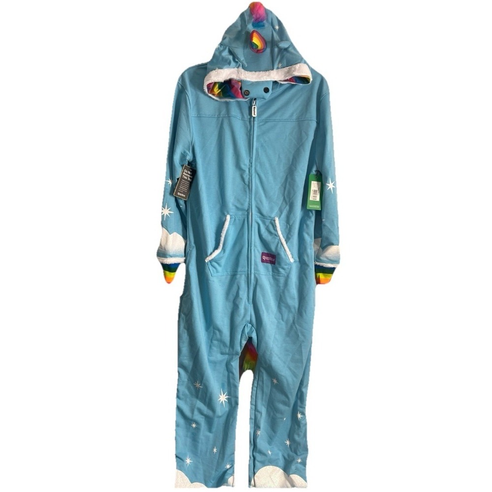 Tipsy elves blue rainbow unicorn front zip hoodie jacket sweatshirt Women M NWT